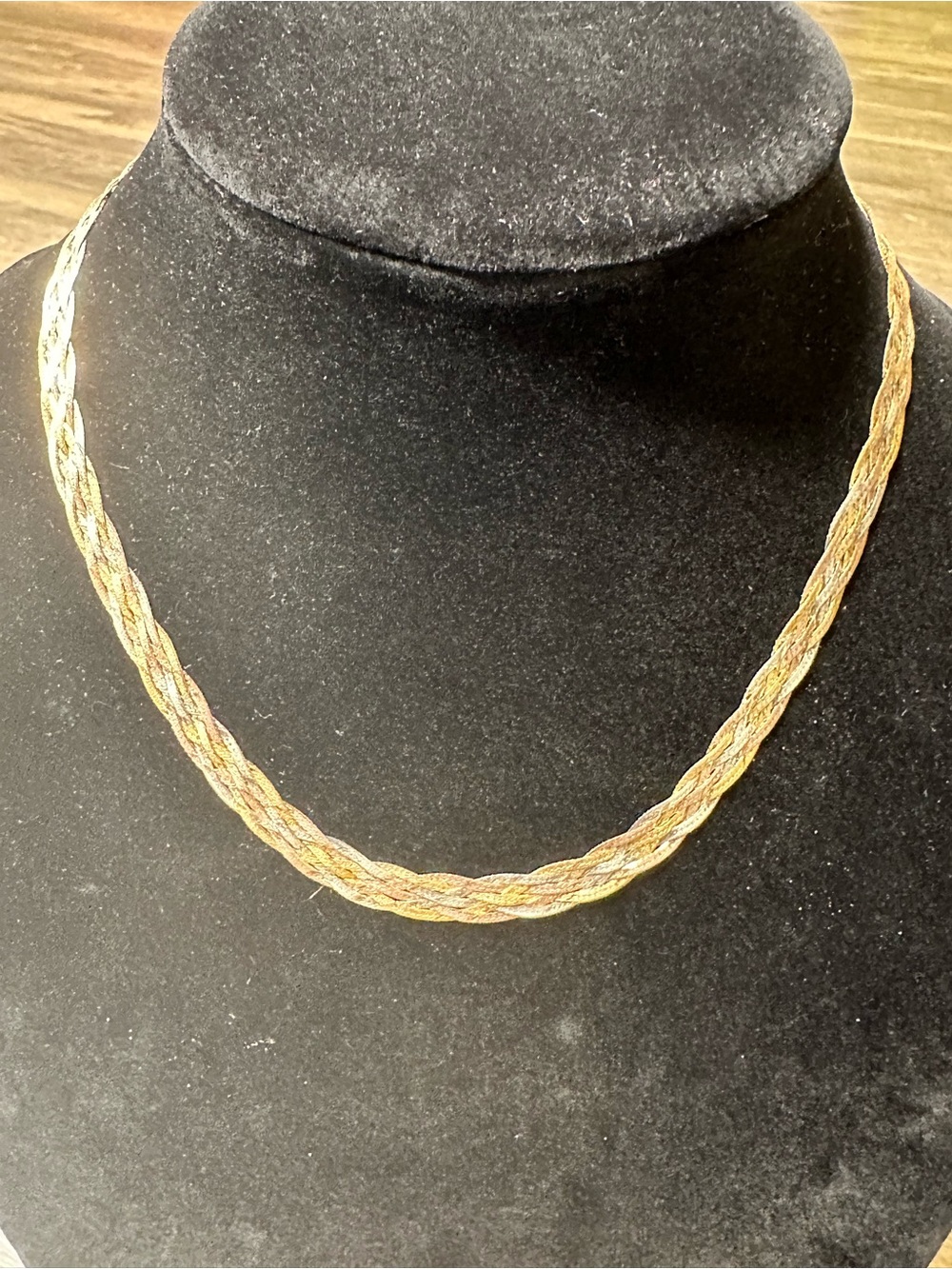 Vintage Italy 925Sterling Silver Tri-Color Braided Necklace Gold Rose White Tone